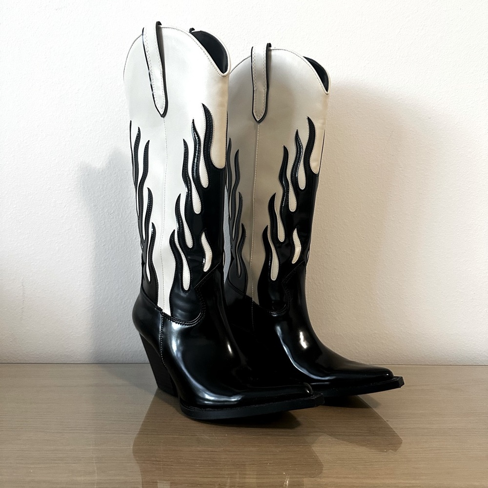 Zara Cowboy Boots with Contrasting Flames Size 36
